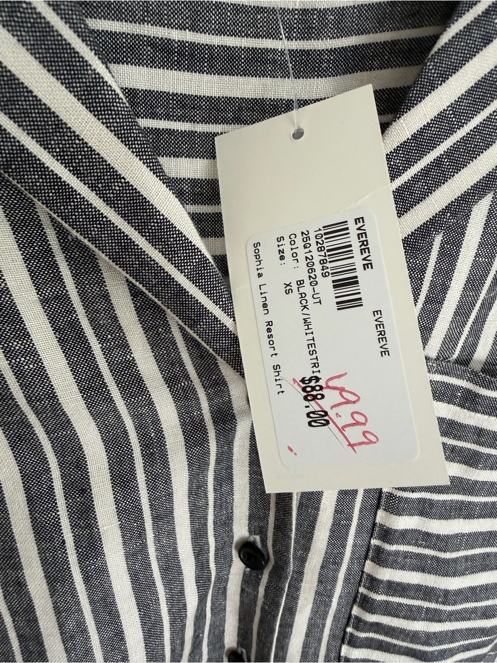 NWT EVEREVE Striped Button Front Pocket Top - Black & White size small - Picture 3 of 5